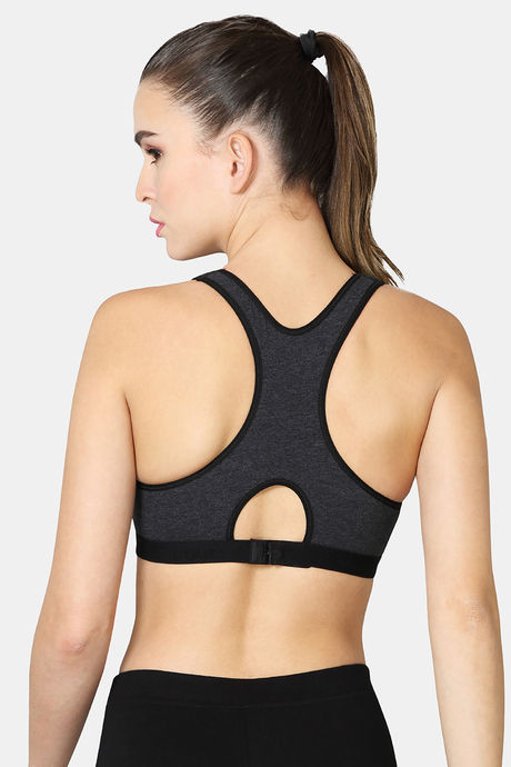 Vstar Cotton Padded Sports Bra - Charcoal Melge Black — image 3
